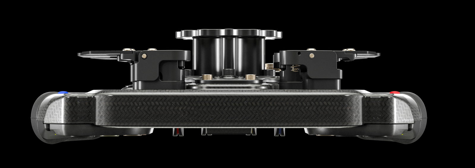 A hub boss in flat elevation, the mount face and quick release read as one line.